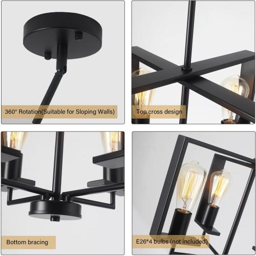 Modern Chandeliers for Dining Room, Black Farmhouse Chandelier, 4 Lights Industrial Pendant Light Fixture Adjustable Hanging Lights for Living Room Entryway Kitchen (Black, 16.14【4 Lights】)