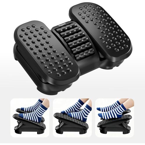 PEGZONE Foot Rest Under Desk with Massage Texture and Roller, Ergonomic Foot Stool with 2 Height Position, Adjustable Foot Rest for Under Desk at Work, Black