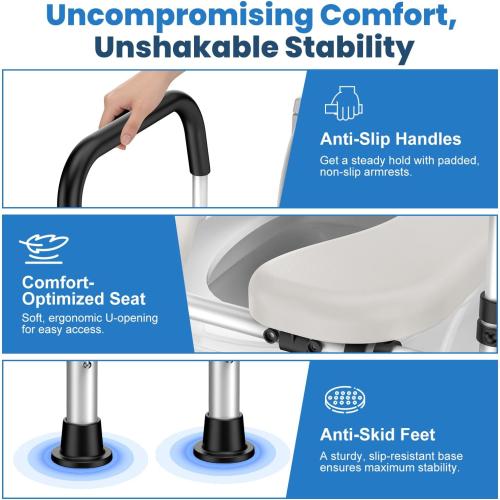 Toilet Seat Riser for Seniors, Raised Toilet Seat with Handles - FSA/HSA Eligible, Adjustable Height & Width, Supports 400 lbs - Universal Fit for Elderly, Handicap, Post-Surgery & Pregnancy