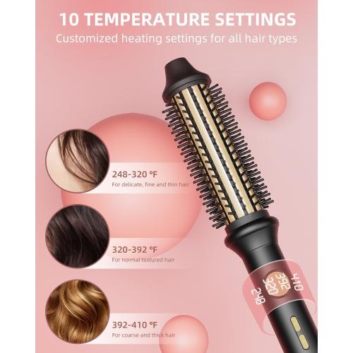 Thermal Brush, Avvnee 1.26 Inch Curling Iron for Long Dry Hair, 110-220V Heated Round Brush with 10 Temp Settings, 30s Fast Heat for Curling & Volumizing & Straightener, Anti-Scald Nylon Bristles