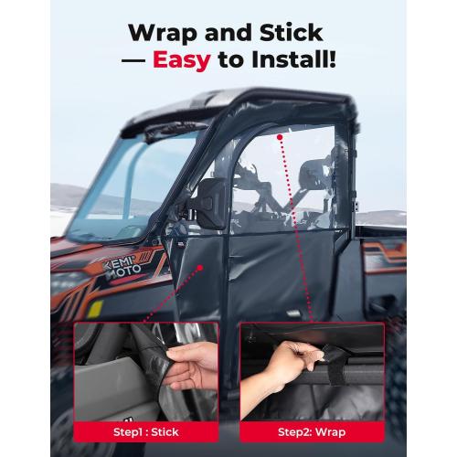 KEMIMOTO Upgraded Zipper Soft Doors, UTV Cab Enclosure Water-Resistant Compatible with Polaris Ranger XP 1000 2017-2026, Ranger 1000 2020-2026