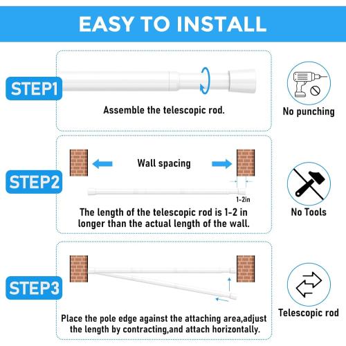 2 Pack Spring Tension Curtain Rod 32.5 to 58 inch Adjustable Curtain Rods No Drilling Spring Loaded Curtain Rods for Windows Doors, White