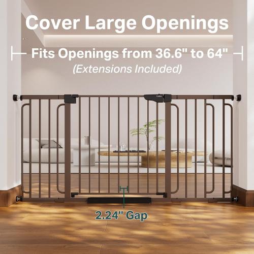 Cumbor 36.6-64 in Extra Wide Baby Gate for Stairs, Dog Gate Indoor, Black | Mom's Choice Awards Winner, Double Lock for Doorways, Auto Close Child Gate for Toddler & Pets, Pressure or Hardware Mounted