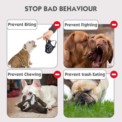 Grey Short Snout Dog Muzzle- Adjustable Soft Silicone Flat Faced Muzzle Bulldog Muzzle Breathable Dog Mask for Biting Chewing Training Licking and Grooming