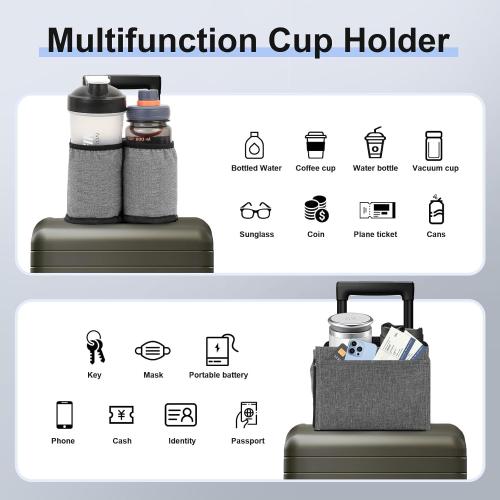 Luggage Cup Holder for Suitcases Free Hands, Travel Accessories, Luggage Cup Caddy Gifts, Beverage Holder, Universal Luggage Accessories for Flight Attendants, Business Travelers, Grey