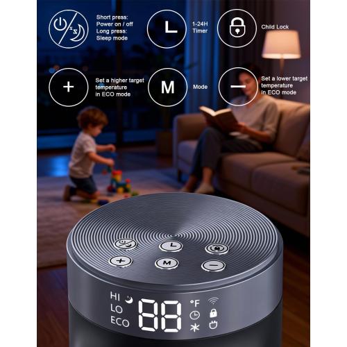1500W PTC Quiet Space Heater with Remote Control, 15.8“ Portable Electric Heaters for Indoor Use, 75°Oscillation Ceramic Heater for Office, 24H Timer, 5 Modes, Fast Safe Quiet Room Heater for Bedroom