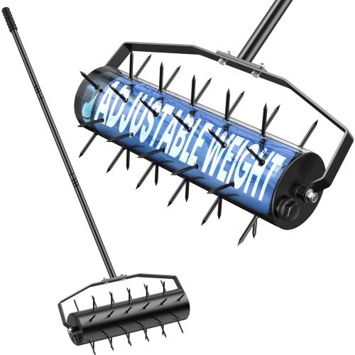 Color Black Manual Roller Lawn Aerator,Heavy-Duty Hand Lawn Aerator with Pre-Attached Spike for Yard and Garden,Easy-to-Assemble Lawn Aerator Tool for Compact Soil,Lawn Aerator for Lawn Care