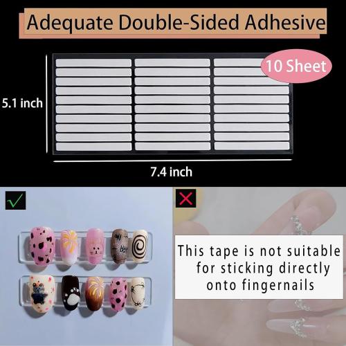 10 Sheets Double Sided Nail Tape for Press On Nails Double Sided Tape Nail Art Display Strip Tape for Nail Packaging Storage Display Salon Supplies Organizer with Tweezer