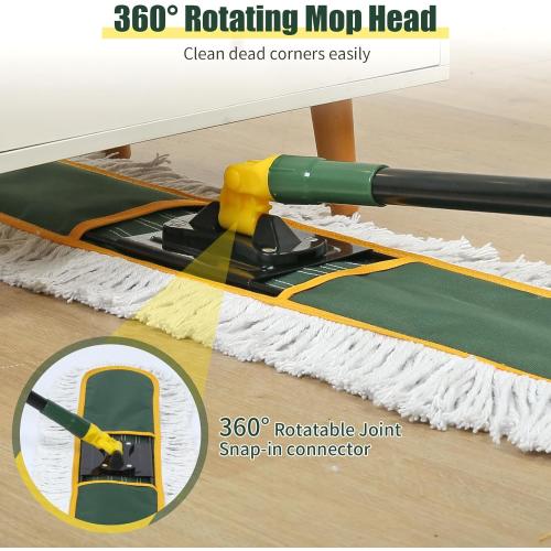 24 Commercial Dust Mop for Floor Cleaning, Heavy Duty Large Mop with Replacement Mops Pads, Industrial Duster Floor Wet Dry Broom for Cleaning Office Garage Hardwood Warehouse