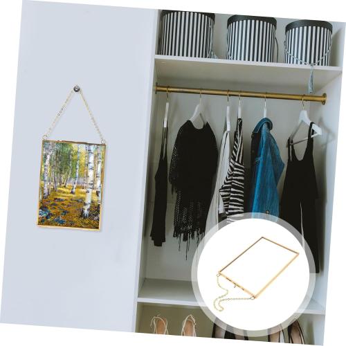 SOLUSTRE Hanging Glass Photo Frame with Specimen Clip Geometric Decorative Holder for Wall Mounted Photos Copper Color for Home Decor and Unique Displays
