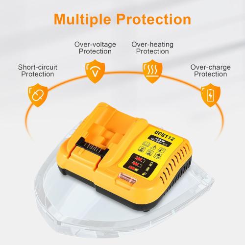 DCB112 Charger Repalcement for Dewalt 12v/20v Battery Charger Compatible with Dewalt 12v/20v Max Battery DCB200 DCB203 DCB125 DCB107 Yellow
