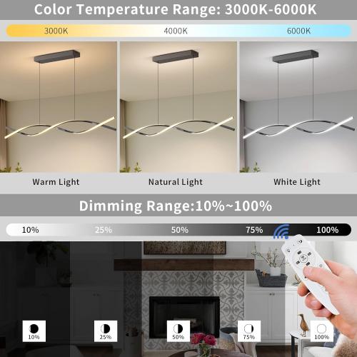 Size 57nModern Pendant Lights Fixture, 57in Aluminum LED Chandelier with Remote Control Dimmable 3000k-6000K Color Temperature, Island Lighting Lamp for Kitchen, Dining Room, Billiard Room