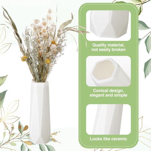 10 Pack Composite Plastic Flower Vases Bulk White Small Boho Floral Vases for Dried Flower Bouquet Pampas Grass Centerpieces Fall Wedding Party Living Room Decor(Classic)