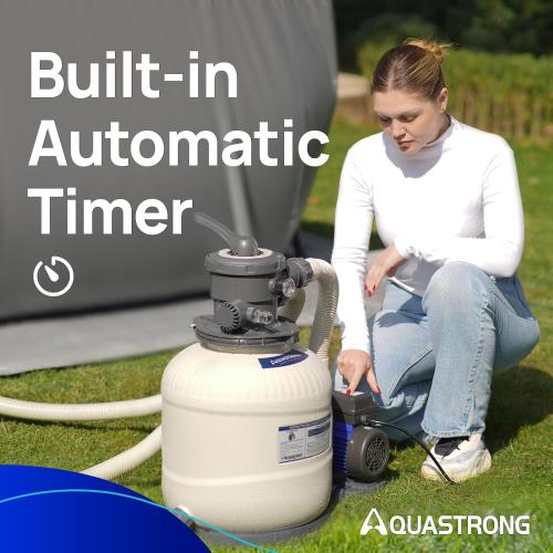 AQUASTRONG 16in Sand Filter Pump for Above Ground Pool with Timer, 3/4 HP Pool Pumps Above Ground 3800 GPH for Pools up to 16000 GAL, Pool Filter with 6-Way Valve, Improved Circulation and Filtration
