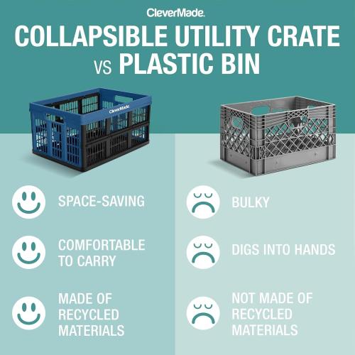 Size 11 Gallon 3 Pack Color Black CleverMade Collapsible Utility Crates-Obsidian 3pck 45L / 11 Gal holds 66 lbs - Stackable Containers Heavy Duty Capacity Crates Space-Saving Baskets