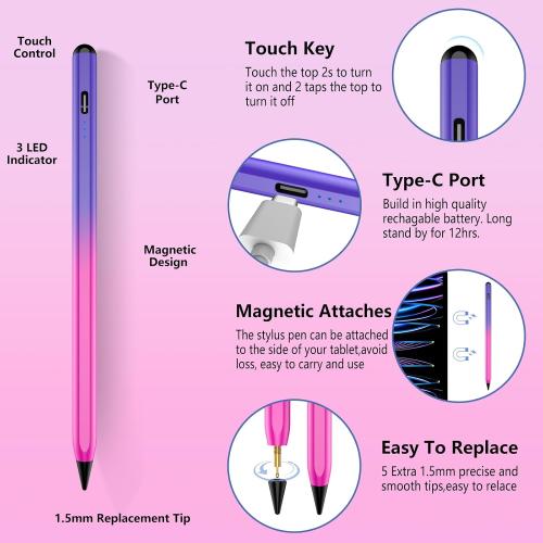 TaIYanG iPad Stylus Pen for iPad 2018-2026, Palm Rejection, Fast Charging