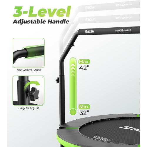 BCAN 40/48 Foldable Mini Trampoline, Rebounder Trampoline for Adults, U/T Adjustable Foam Handle, Exercise Rebounder for Adults Indoor/Garden Workout, Max Load 330lbs/440lbs-2025