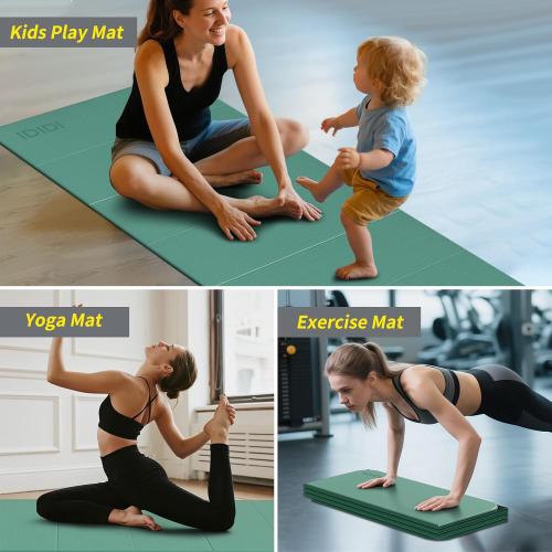 Foldable Yoga Mat Extra Thick & Large (74 x 31.5 x 0.32), Double-Sided Non Slip & Lightweight Fitness Mat, 8mm Thick Wide Exercise Mats for Woman Man Kids, Portable Workout Mats for Travel, Studio or Home Use
