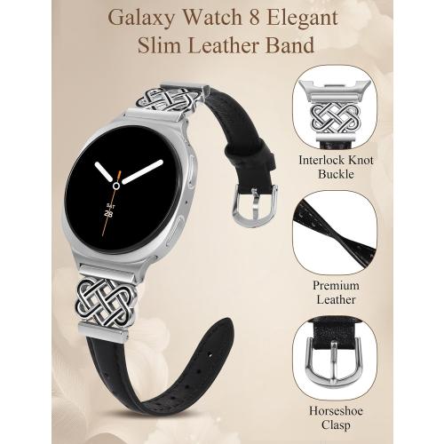 TOYOUTHS Celtic Knot Leather Band Compatible with Samsung Galaxy Watch 8 40mm 44mm/Watch 8 Classic 46mm Bands Women, No Gap One Click Slim Dressy Leather Strap with Designer Interlock Buckle