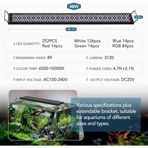hygger Sun Moon LED Aquarium Light, Full Spectrum Fish Tank Light Day-Night Dual Timer, Adjustable 6 Timer 10 Brightness 8 Colors for Planted Freshwater Tank