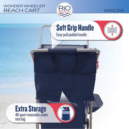 Rio Beach Wonder Wheeler Deluxe Utility, Lawn, and Beach Foldable Cart, Navy