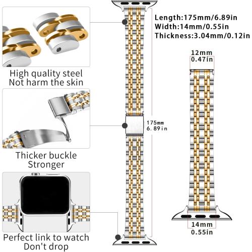 QUNDAXI Slim Watch Band Compatible with Apple Watch 41mm 45mm 42mm 44mm 40mm 38mm Metal Stainless Steel Watchband Suitable for iWatch 11/10/9/8/7/6/5/4/3/2/1/SE Series Women Luxury Strap