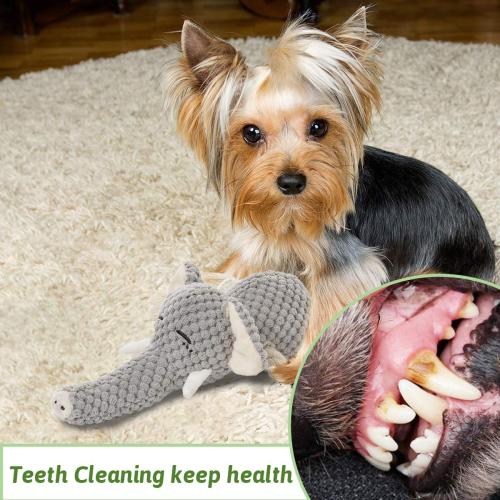 Size medium Color Grey Plush Dog Toy, Squeaky Interactive Puppy Dog Toys with Crinkle Paper, Durable Chew Toys for Small and Medium Dogs with Mouse Shape(Medium, Elephant)