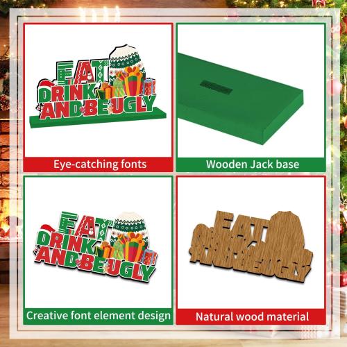4Pcs Ugly Sweater Christmas Party Decorations Wooden Table Centerpiece Ugly Sweater Party Table Decorations Lets Get Ugly Tabletop Tiered Tray Decor for Holiday Xmas Party Supplies