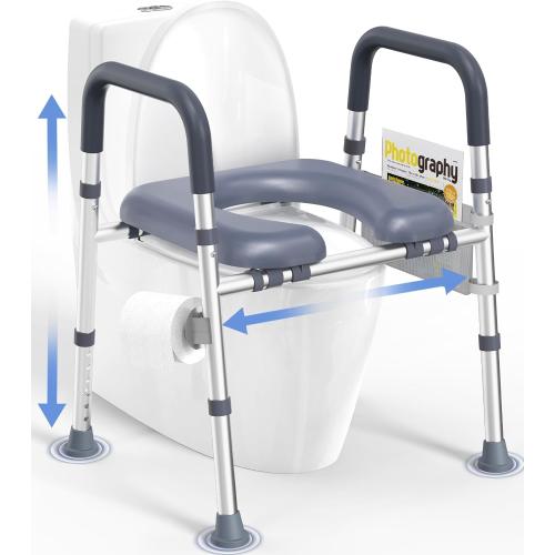 Toilet Seat Risers for Seniors, FSA HSA Eligible Raised Toilet Seat with Handles & Padded Seat, Adjustable Height & Width, 400lb Elevated Toilet Seat for Elderly, Handicap, Fit Any Toilet