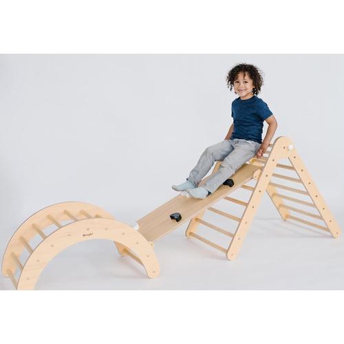 Beright 4 in 1 Pikler Triangle Gym, Montessori Foldable Climber with Ramp, Indoor Climbing Toys for Kids, Climbing Triangle for Toddlers Arch Climber, Rocker, Learning Waldorf Toy Structure, Natural