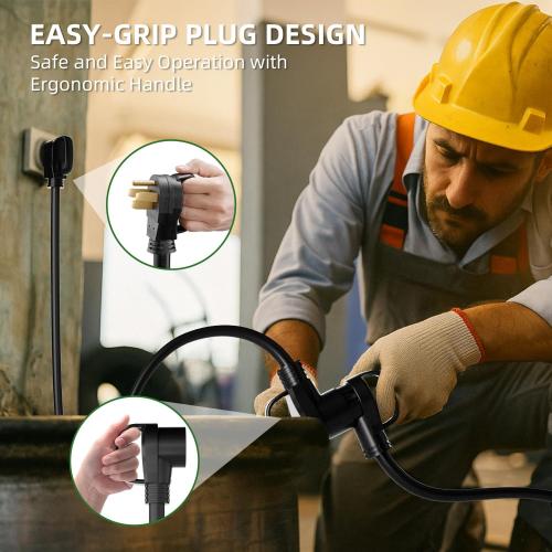 6 AWG Welder Extension Cord 10FT, NEMA 14-50P to 6-50R Adapter, 50 Amp 250V 12500W, Heavy Duty 4-Prong to 3-Prong Welding Power Cord with Handles & LED Indicator, Generator to Welder Use