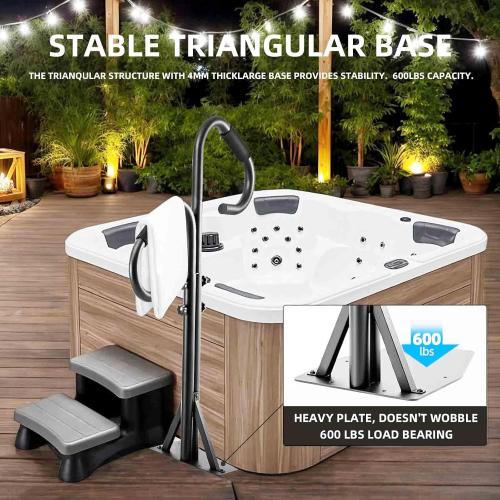 Two-Way Hot Tub Handrails w/Slide-Under Mount Base ，360° Swive SPA Handrail w/Adjustable Height 48-57 for Indoor/Outdoor hot tub Access Both Inside and Out