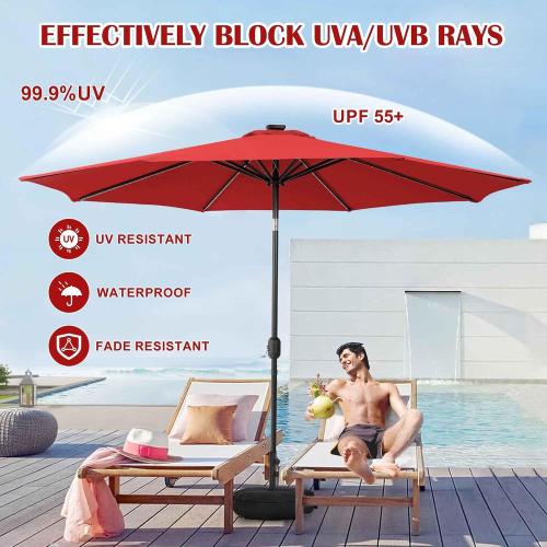 Sundale Outdoor OLEFIN Solar Patio Umbrella with Sand Bag Umbrella Base, LED Outdoor Umbrella with Tilt and Crank