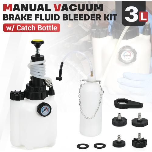 3L Manual Brake Bleeder Fluid Pump with 1L Brake Bleed Bottle and 4 Master Cylinder Adapters,Professional Brake Bleeder Kit Suitable for Most Brake Mast Cylinder Reservoirs