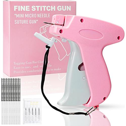 Stitch Gun for Clothes， Handheld Stitch Gun Quick Clothing Fixer，Sewing Kit Includes 1,000 Black Fasteners & 1,000 White Fasteners & 6 Needles (Pink)