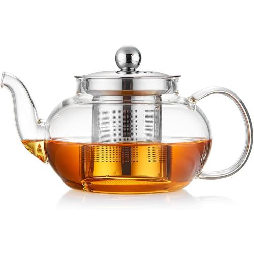 Glass Teapot with Removable Infuser, 20 oz/600ml Glass Tea Pot Small Borosilicate Tea Steeper Kettle with Loose Leaf Tea Strainer For Flower Blooming Tea, ClearTea Maker Pitcher
