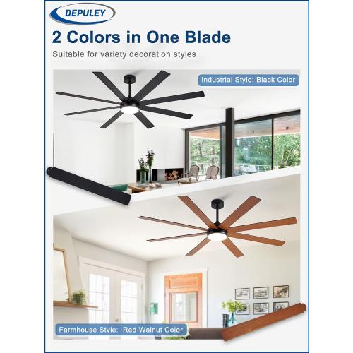 Depuley 72 Ceiling Fans with Lights: Black Indoor/Outdoor Ceiling Fan for Patios Living Room - 8 Blades Dimmable Large Ceiling Fans with Remote APP Control Timer Reversible Quiet DC Motor 6 Speeds