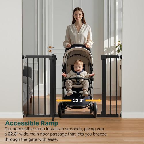 Cumbor 29.7-48 Baby Gate for Stairs, Mom's Choice Awards Winner-Dog Gate for Doorways, Auto Close Safety Pet Gate for Dogs Indoor, Easy Install Pressure Mounted Child Gate with Walk Thru Door, Black