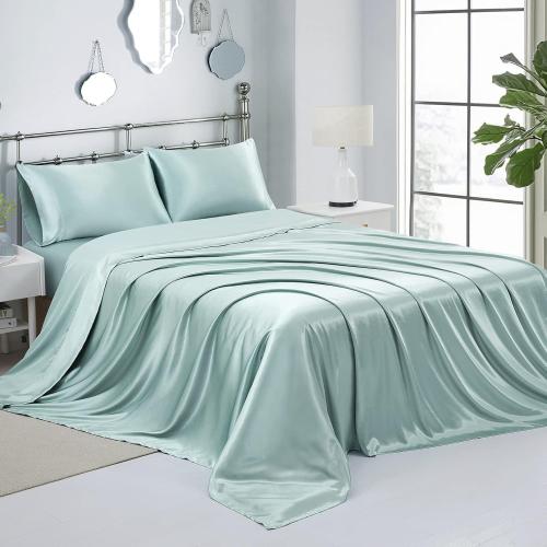 Silk Satin Bed Sheets, Full Size Sheets Set, Ultra Soft Silky Bedding Set with 18'' Extra Deep Pocket Fitted Sheet for High Mattress (Full, Aqua)
