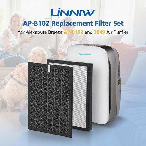 AP-B102 HEPA Replacement Filter Set Compatible with Alexapure Breeze AP-B102 and 3049 Air Purifier, Replaces Part # AP-B103(HEPA Filter) and #AP-B104(Carbon Filter), 2 HEPA   2 Carbon Filters