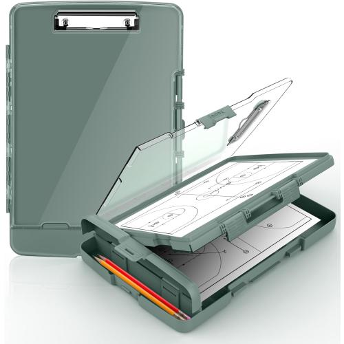 Sooez Original Clipboard with 2 Storage & Pen Holder, Heavy Duty Clip Boards 8.5x11 with Dual Storage, Clearview Dry Erase Coach Clipboard with Real Hinge, High Capacity, School & Office Supplies