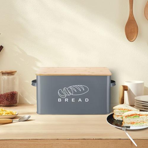 Size 11.566.75.5 Color Blue Bread Box, Bread Box for Kitchen Countertop, GA Homefavor Bread Bin, Bread Holder with Bamboo Lid, 11.566.75.5, Grey