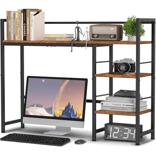 Brown 38.5 Inch Desk Shelf,  Desk Hutch for Computer Monitor, Computer Desktop Bookshelf Storage Rack Adjustable Desk Hutch Top Only, 3 Tier Desk Organizer Shelf for Office Home, Rustic