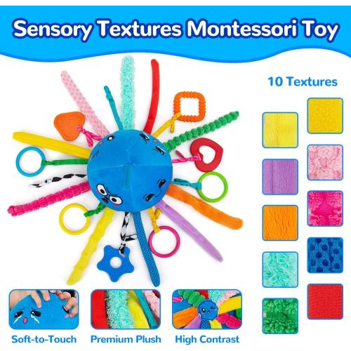 teytoy Sensory Toy, Texture Toys for Babies with Rattle, Autism Sensory Toys Jellyfish Shape Tactile Sensory Toys with 10 Textures, Baby Sensory Toys for 0-3-6-18 Months Soft Baby Toys with Teethers