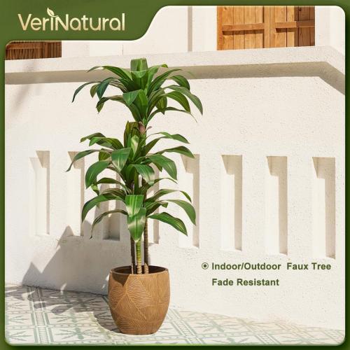 Artificial Dracaena Tree, 5FT Tall Fake Plants with UV Resistant Leaves, Faux Tropical Yucca Trees for Indoor Outdoor, Potted Large Floor Plant for Home Decor Living Room Porch, VN123