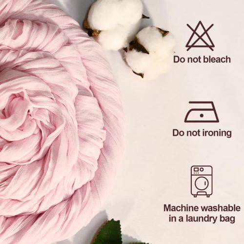 7 Pack Light Pink Cheesecloth Table Runners 35x120 Inch, Wide Pleated Boho Gauze Runner for Wedding Baby Shower Birthday Party, Semi-Sheer Rustic Table Decor