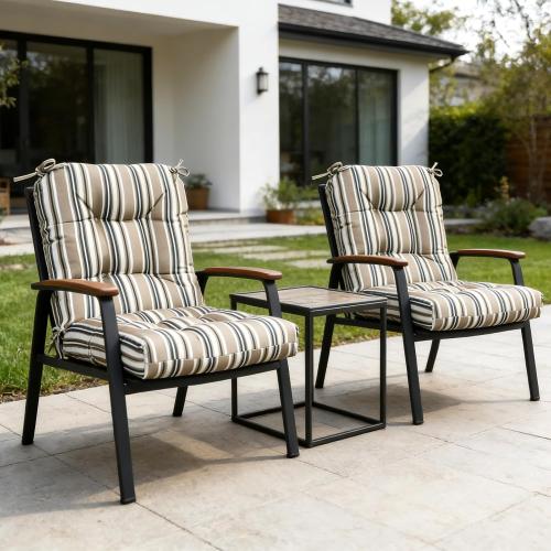 COOS BAY Tufted High Back Chair Cushions, 42x21 Inch Outdoor Patio Furniture Cushions, Water Resistant Rocker Seat Pads, 2 Pack, Beige Stripes