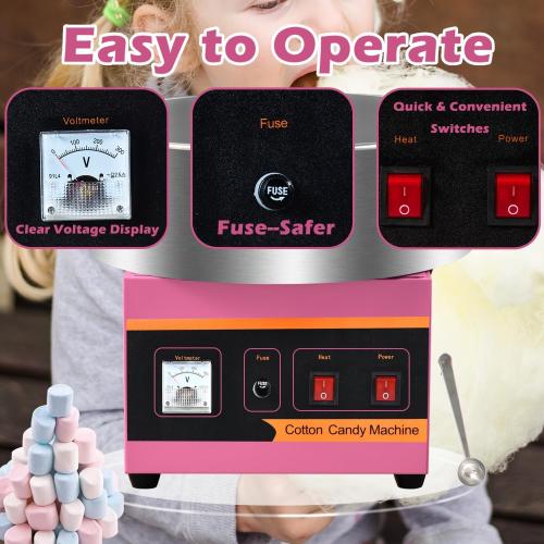 Cotton Candy Machine Commercial, 1000W Cotton Candy Maker Machine, Candy Floss Maker, with Stainless Steel Bowl, Sugar Scoop,Anti-Rust Coating, for Family Party, Kids Birthday Pink