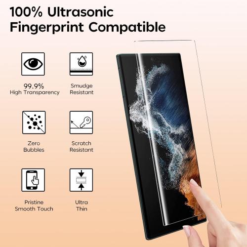 XDesign [2 2 Pack Galaxy S23 Ultra Screen Protector, 9H Tempered Glass Scratch Resistant, Ultrasonic Fingerprint Support, For Samsung Galaxy S23 Ultra 5G 6.8 Inch Glass Screen Protector