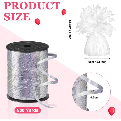 Yunsailing 24 Pcs Balloon Weights Metallic Anchor Balloon Holder for Helium Balloons Heavy Table Weights and 1 Roll Iridescent Crimped Ribbon for Birthday Wedding Baby Shower Party(Silver, White)